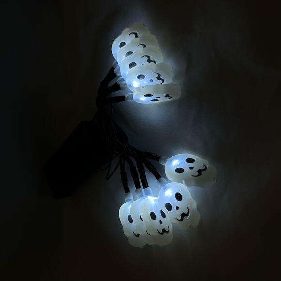 Halloween Led 10 Light Strings Lot of 4 - Lg & Sm Pumpkins Skulls Orange Lights - Picture 15 of 15